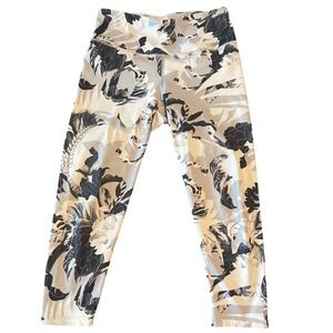Apana Womens Floral Print Cropped Activewear Leggings Grey Black White Size S